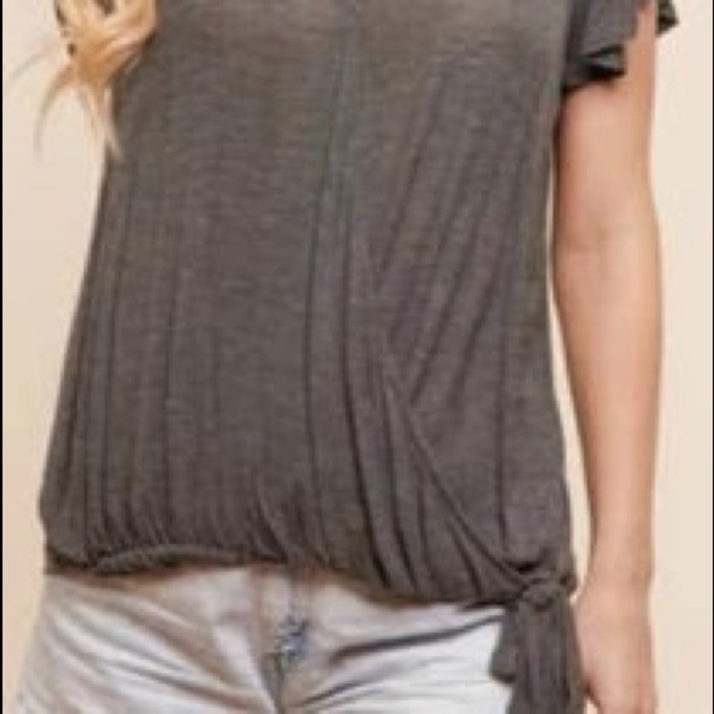 Charcoal solid tie blouse - Picture 2 of 2